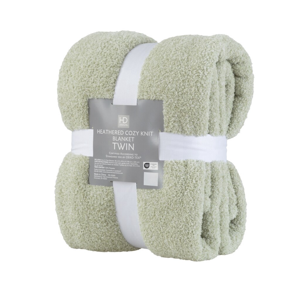 slide 2 of 3, HD Designs® Heathered Cozy Knit Blanket - Green, Twin Size