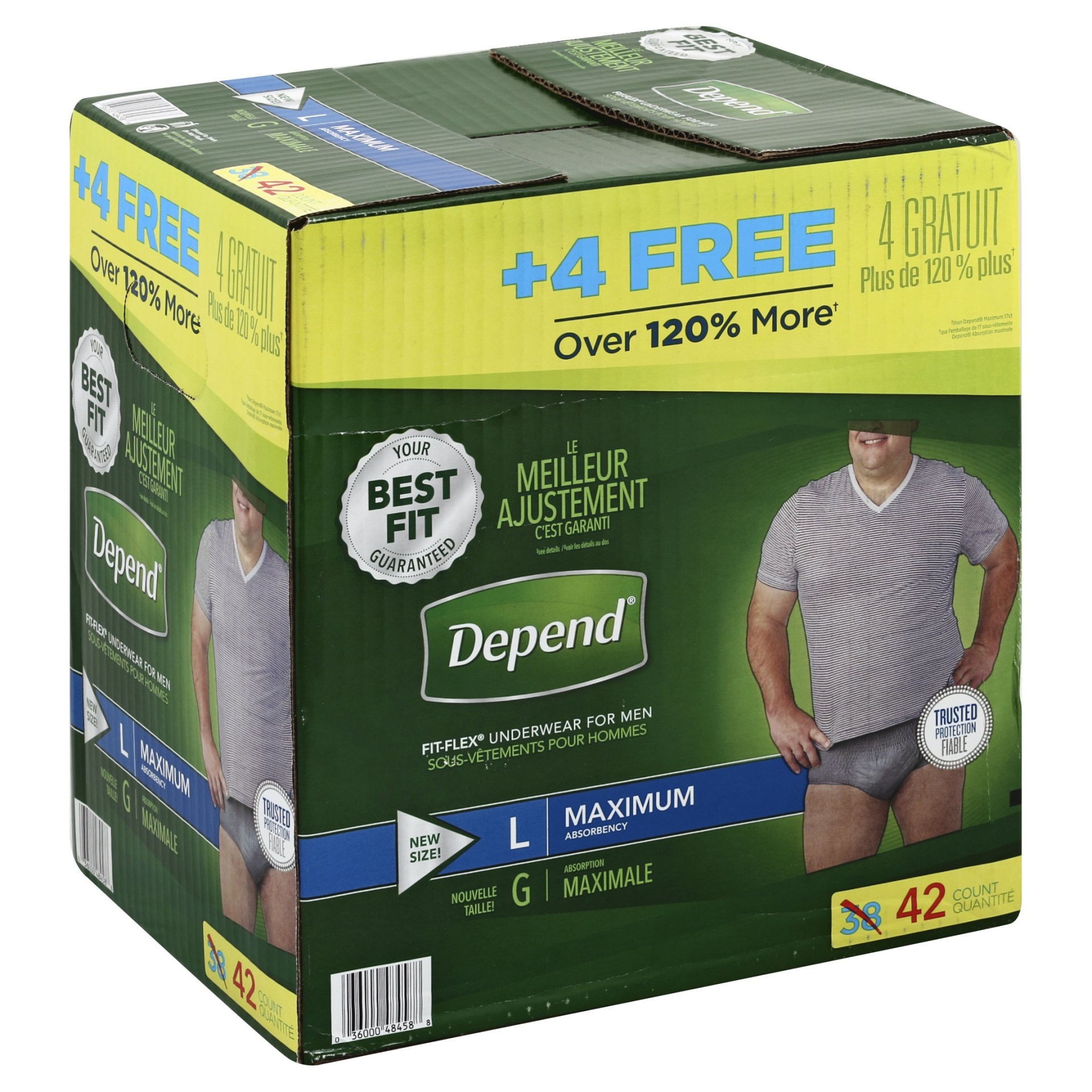 slide 1 of 1, Depend Men's Fit-Flex Incontinence Underwear L, 42 ct