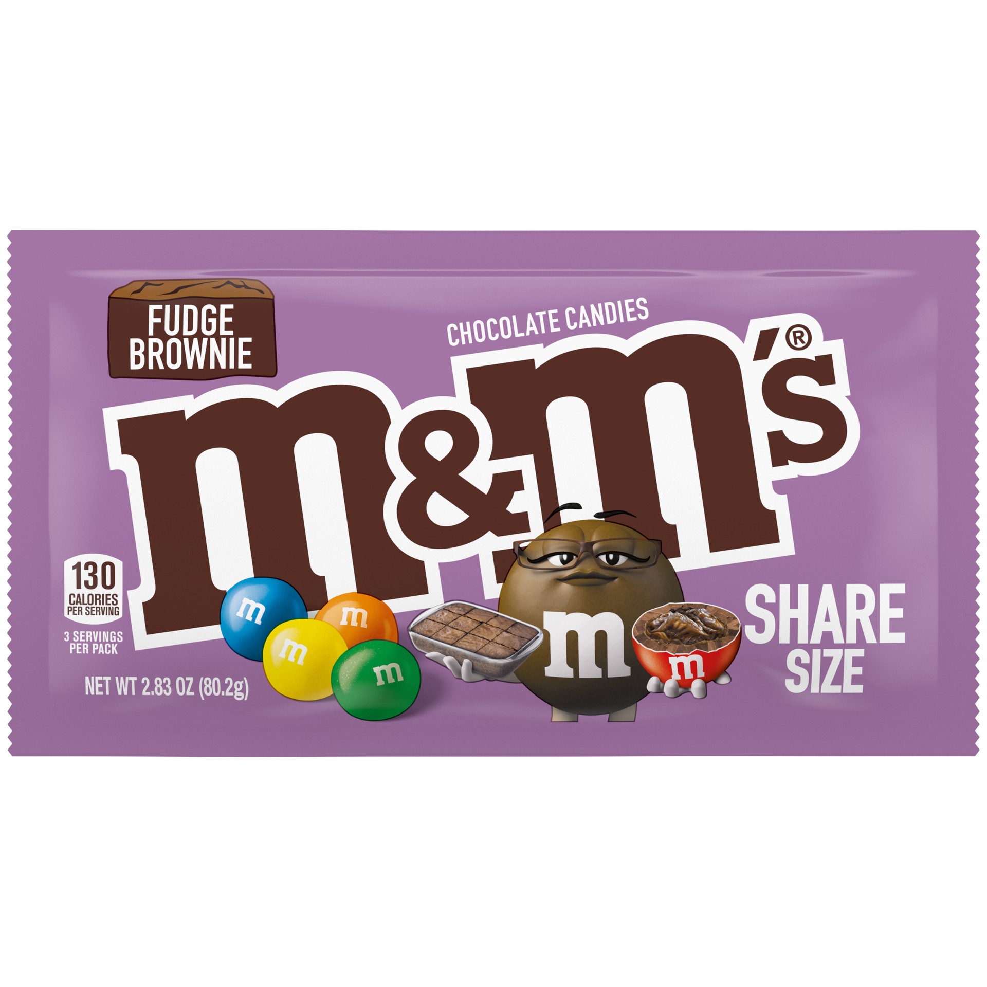 slide 1 of 5, M&M's Fudge Brownie Milk Chocolate Candy, Share Size 2.83 oz Bag, 2.83 oz