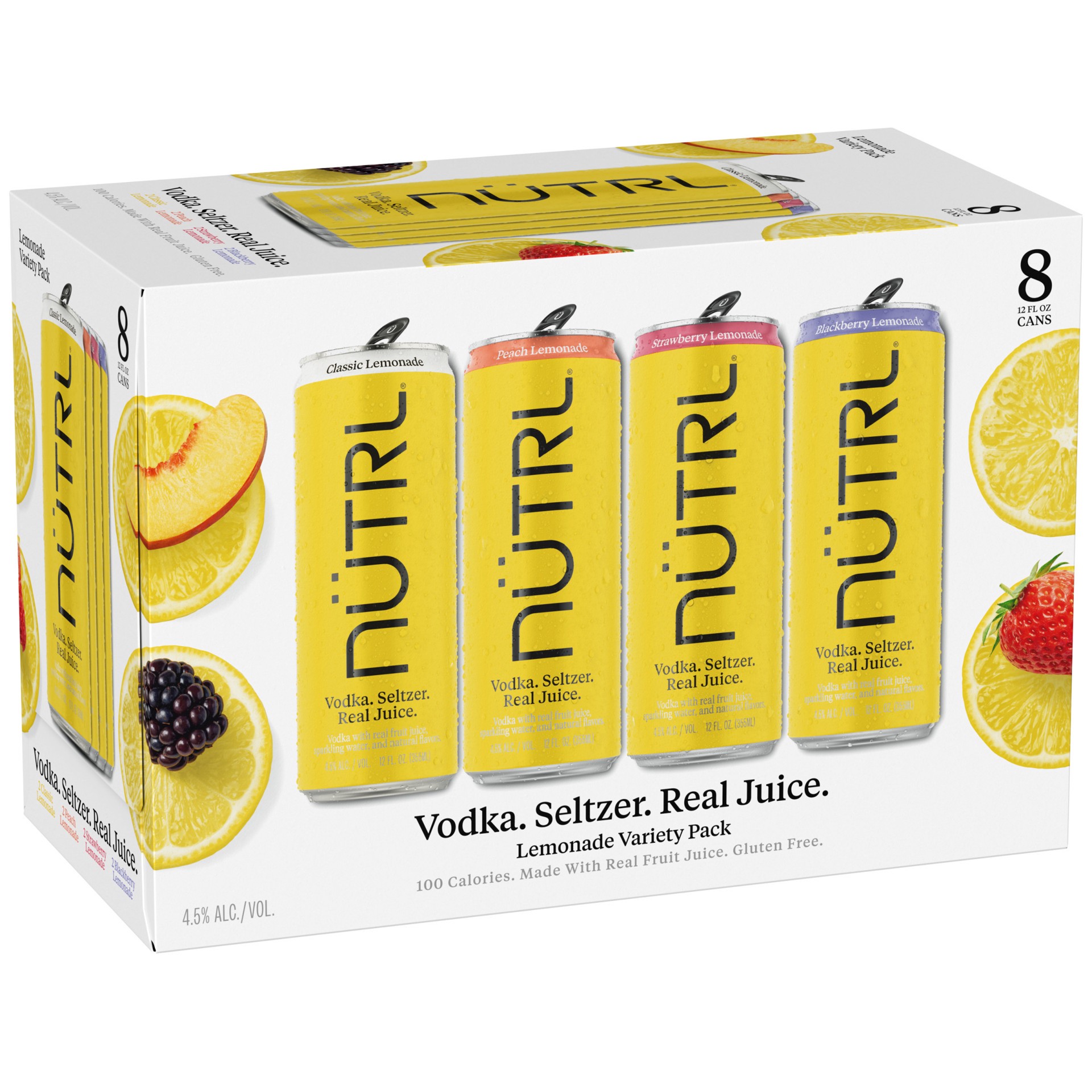 slide 1 of 1, NUTRL Vodka Hard Seltzer, Lemonade Variety Pack, Gluten Free, 8 Pack, 12 FL OZ Slim Cans, 8 ct; 12 oz