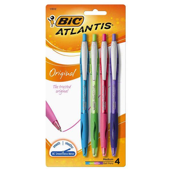 slide 1 of 4, BIC Atlantis Original Ball Pens Assorted Colors, 4 ct