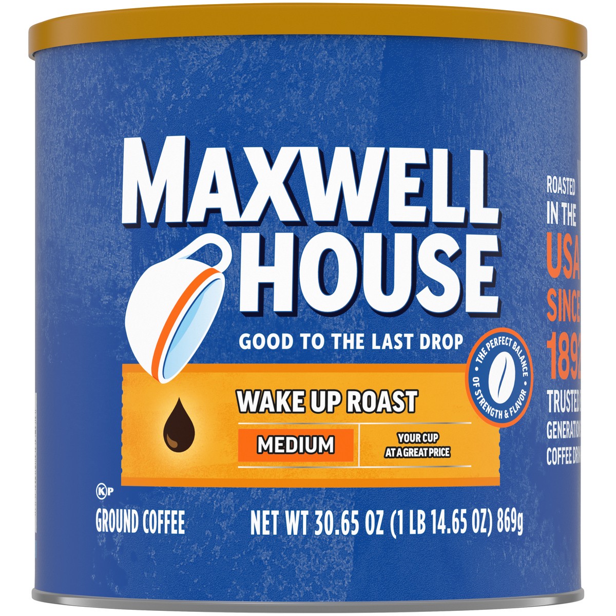 slide 7 of 9, Maxwell House Medium Roast Wake Up Roast Ground Coffee, 30.65 oz. Canister, 30.65 oz