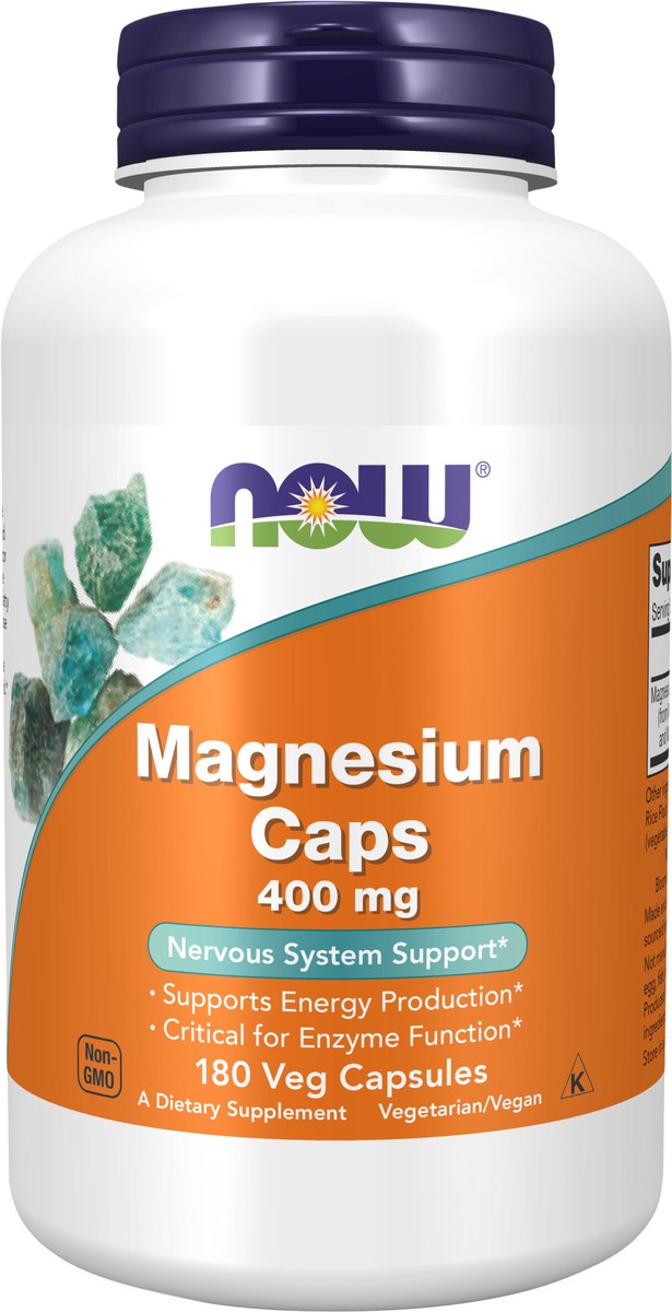 slide 3 of 4, NOW Supplements Magnesium 400 mg - 180 Veg Capsules, 180 ct