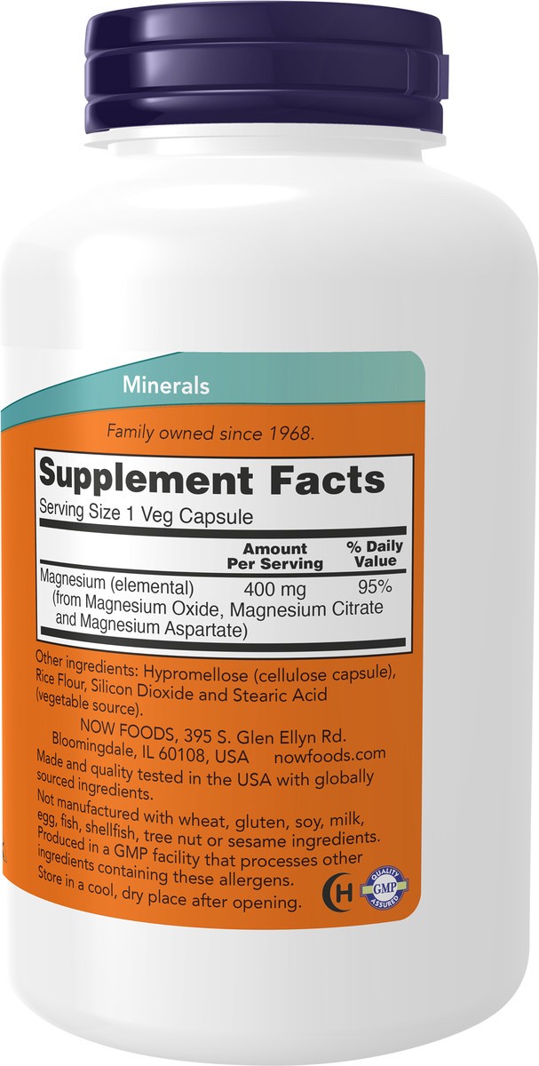 slide 4 of 4, NOW Supplements Magnesium 400 mg - 180 Veg Capsules, 180 ct