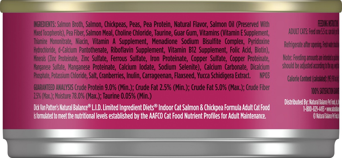 slide 4 of 7, Natural Balance Limited Ingredient Diets Indoor Cat Salmon & Chickpea Formula Cat Food 5.5 oz, 5.5 oz