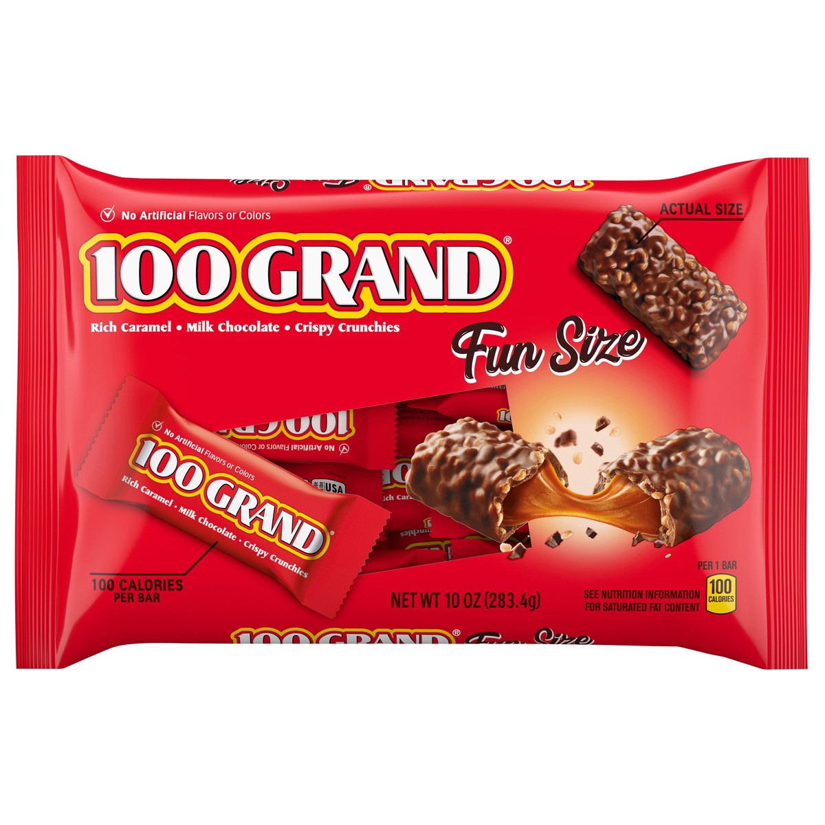 slide 3 of 4, 100 Grand Crispy Milk Chocolate with Caramel Fun Size Individually Wrapped Candy Bars, 10 oz