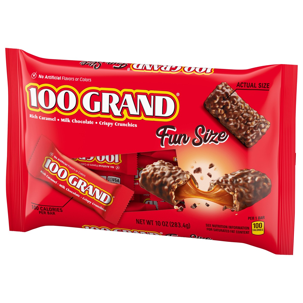 slide 2 of 4, 100 Grand Crispy Milk Chocolate with Caramel Fun Size Individually Wrapped Candy Bars, 10 oz