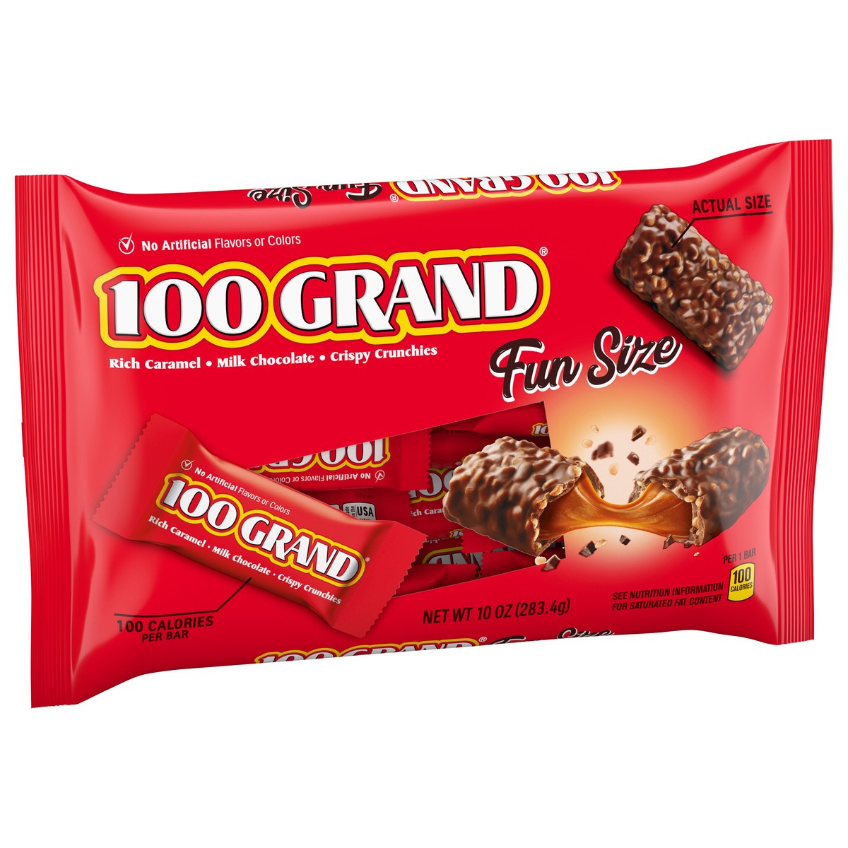 slide 4 of 4, 100 Grand Crispy Milk Chocolate with Caramel Fun Size Individually Wrapped Candy Bars, 10 oz