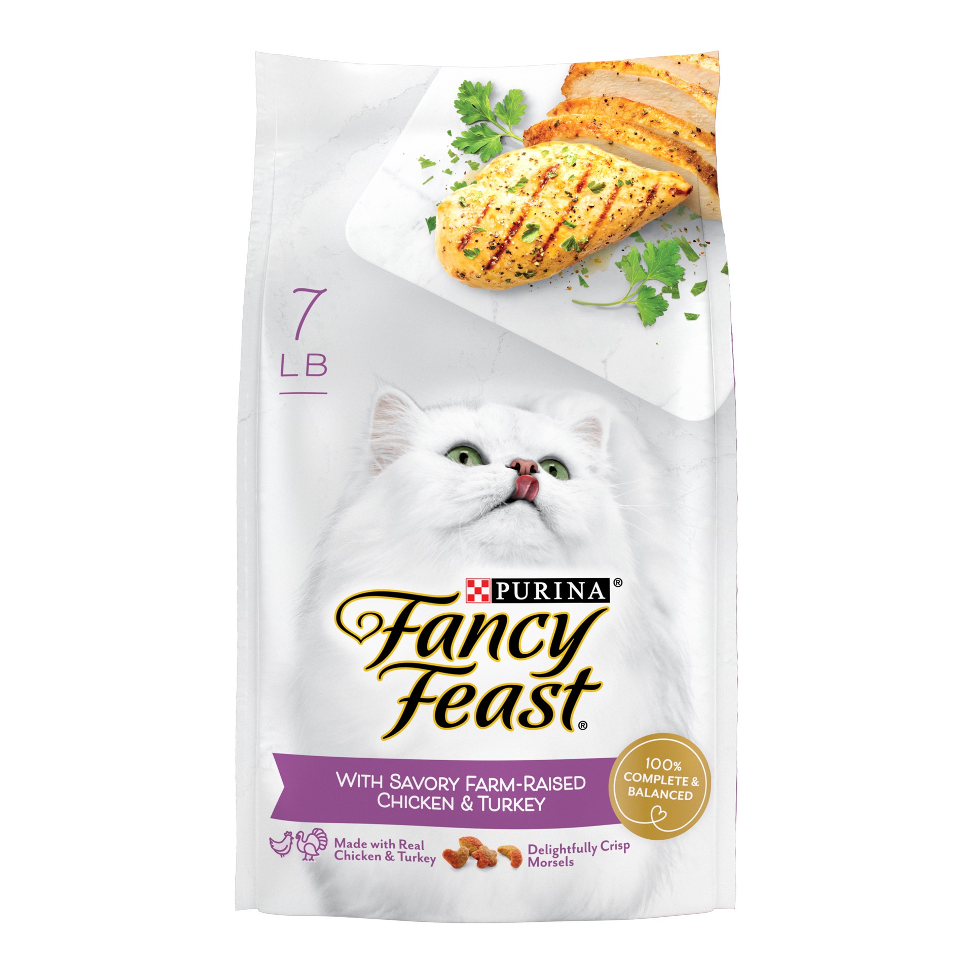 slide 1 of 9, Fancy Feast Purina Fancy Feast Dry Cat Food with Savory Farm-Raised Chicken and Turkey, 7 lb