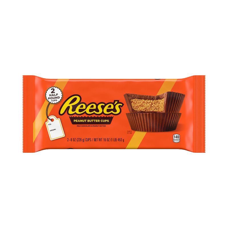 slide 1 of 8, REESE'S Milk Chocolate Half-Pound Peanut Butter Cups, Christmas Candy Pack, 16 oz (2 Pieces), 2 ct; 8 oz