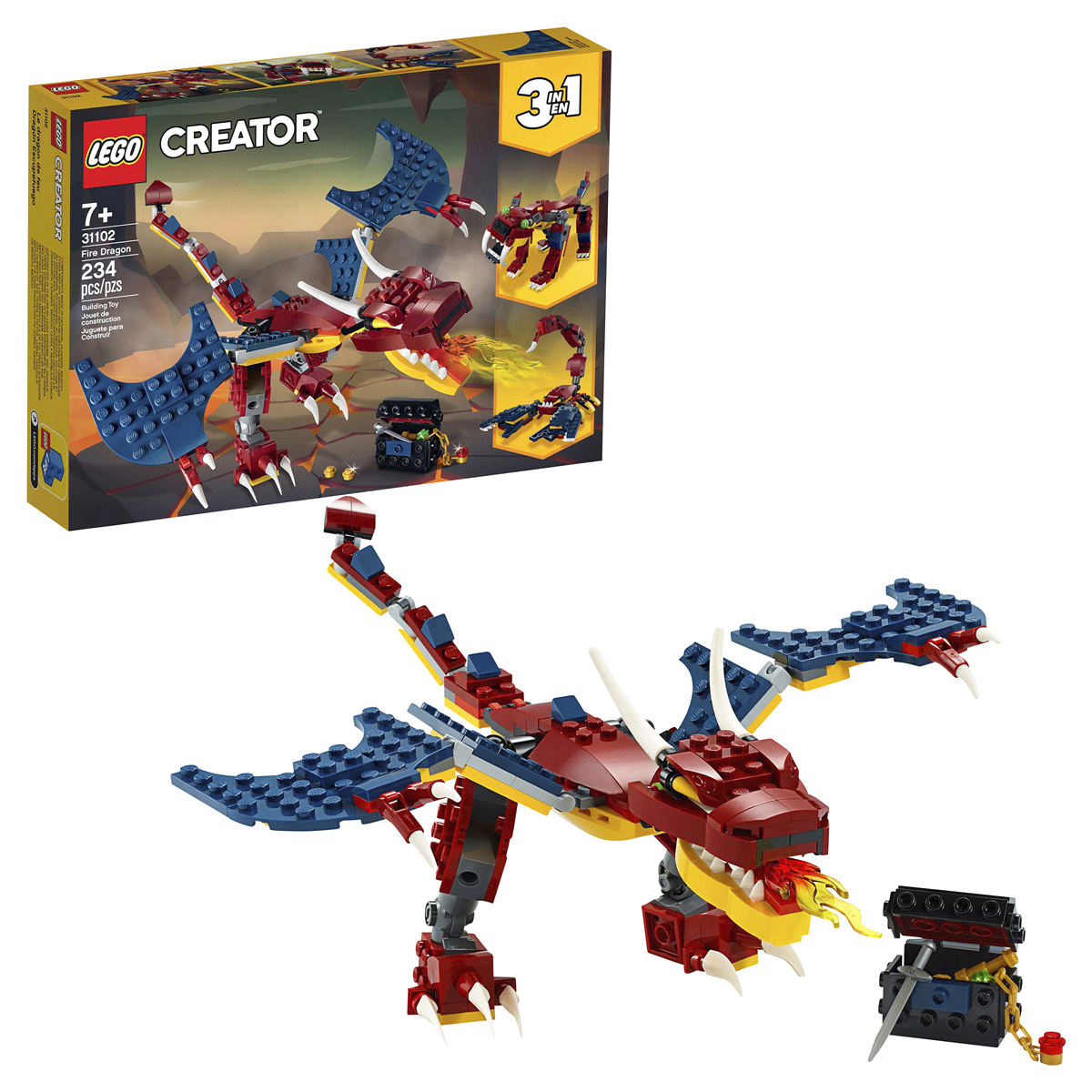 slide 1 of 7, LEGO Creator 3-in-1 Fire dragon 31102 Fearsome Building Kit, 1 ct