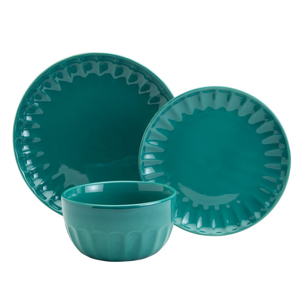 slide 4 of 5, Mason Craft And More Stoneware Cafe Dinnerware Set - Teal, 12 ct
