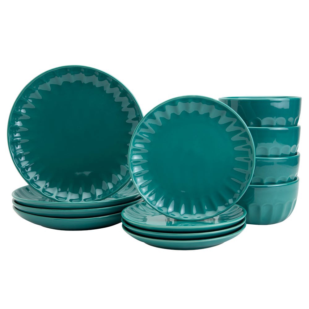 slide 1 of 5, Mason Craft And More Stoneware Cafe Dinnerware Set - Teal, 12 ct