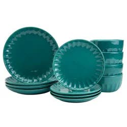 Mason Craft And More Stoneware Cafe Dinnerware Set - Teal