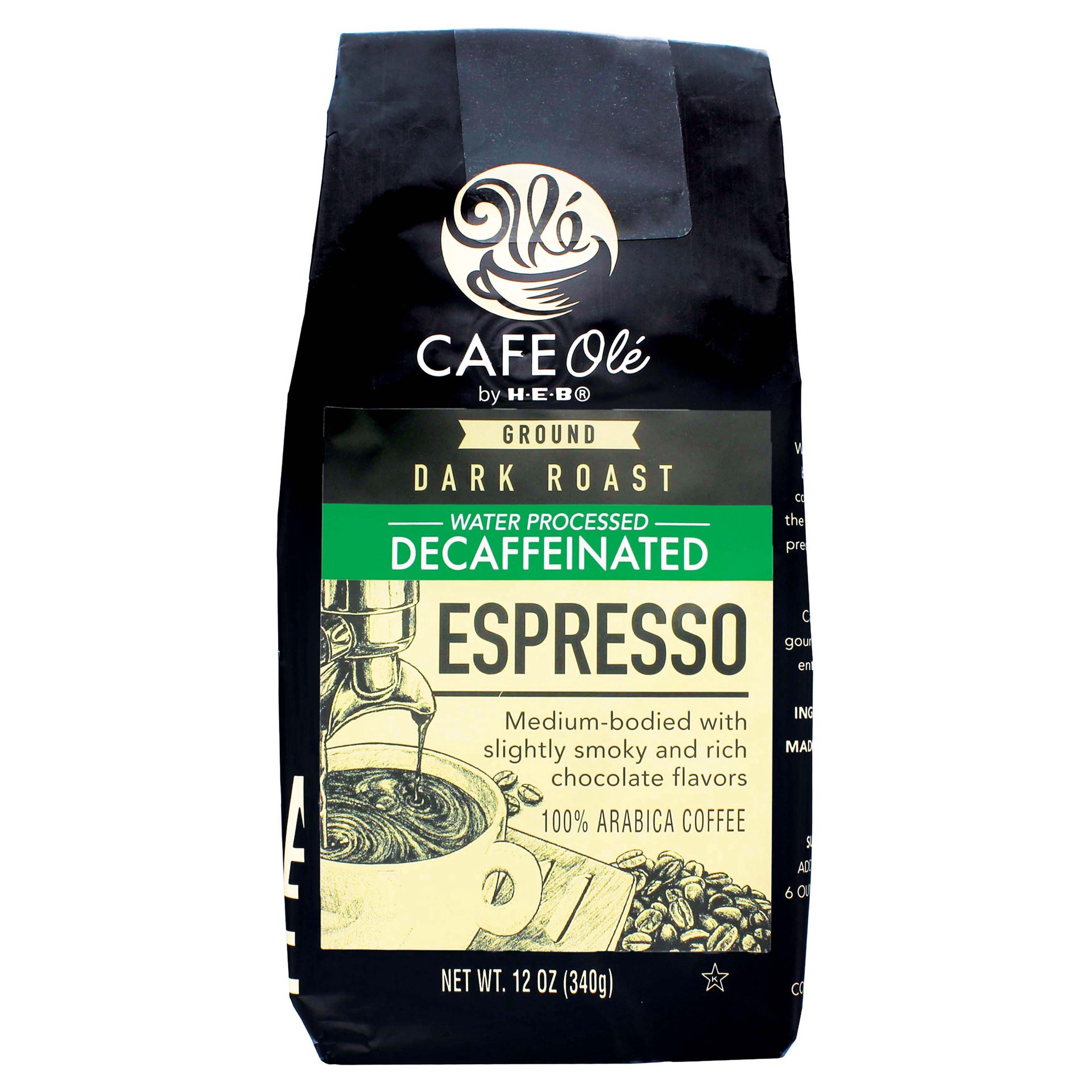 slide 1 of 1, H-E-B Cafe Ole Ground Espresso Decaf Dark Roast Coffee - 12 oz, 12 oz