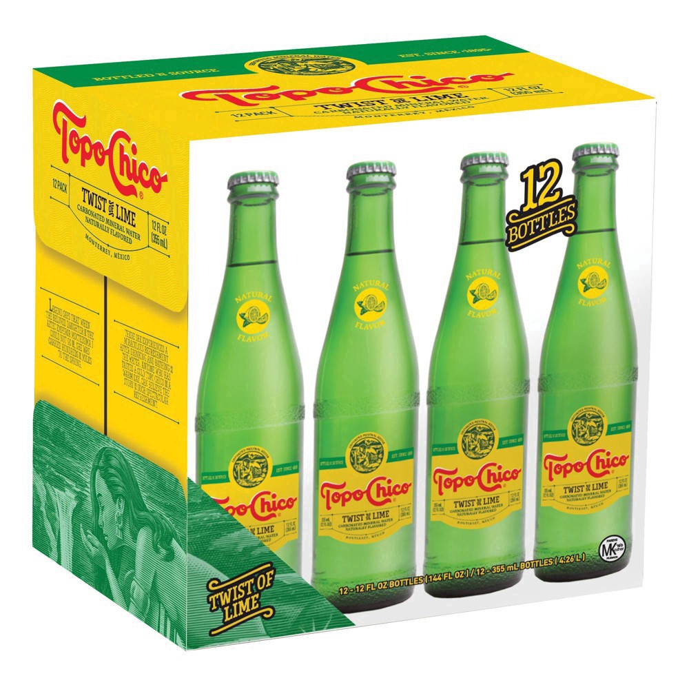 slide 2 of 3, Topo Chico Carbonated Twist of Lime Mineral Water 12 - 12 fl oz Bottles, 12 ct; 12 oz