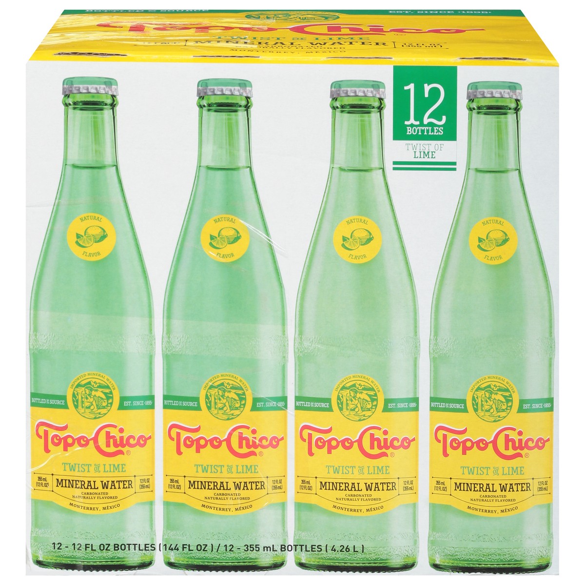 slide 1 of 3, Topo Chico Carbonated Twist of Lime Mineral Water 12 - 12 fl oz Bottles, 12 ct; 12 oz