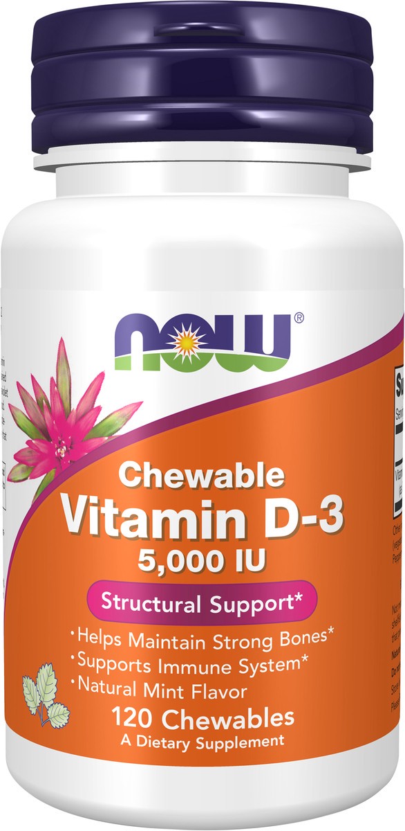 slide 5 of 10, NOW Vitamin D-3 5000 IU - 120 Chewables, 120 ct