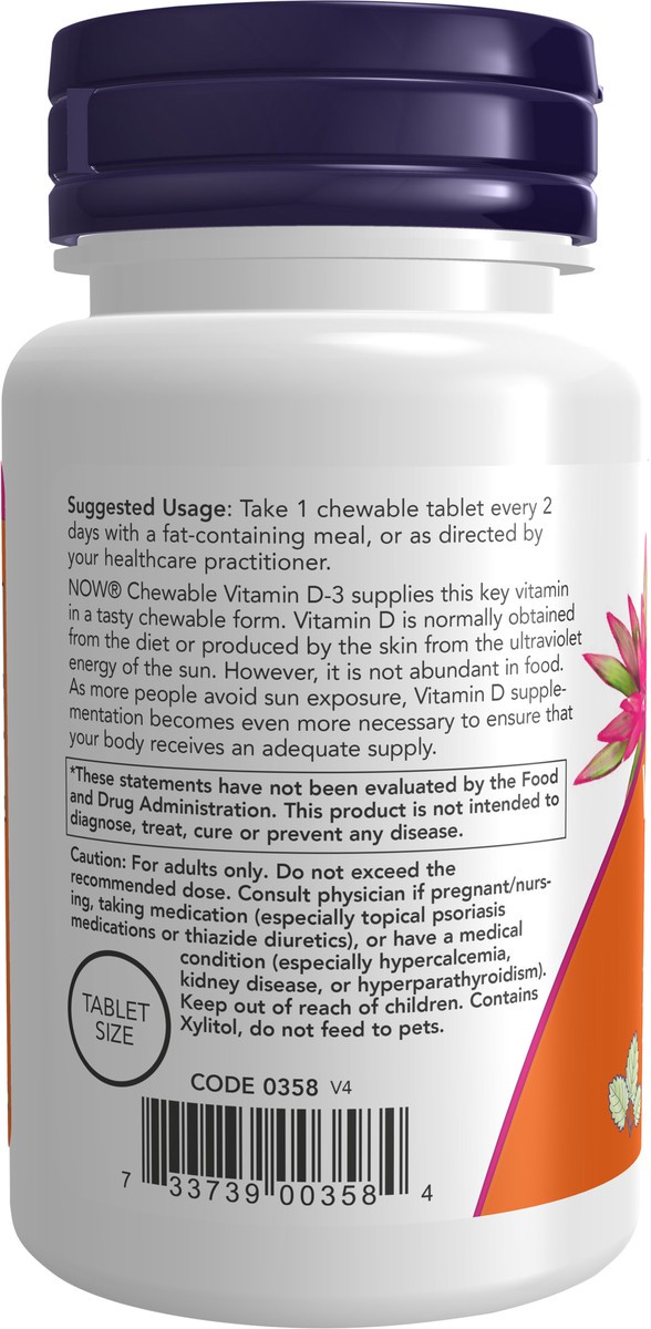 slide 2 of 10, NOW Vitamin D-3 5000 IU - 120 Chewables, 120 ct