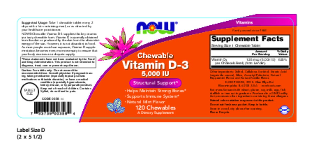 slide 4 of 10, NOW Vitamin D-3 5000 IU - 120 Chewables, 120 ct