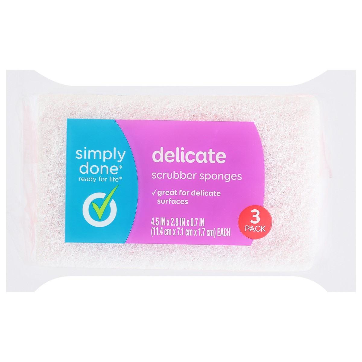 slide 1 of 13, Simply Done Delicate Scrubber Sponges 3 Pack, 3 ct