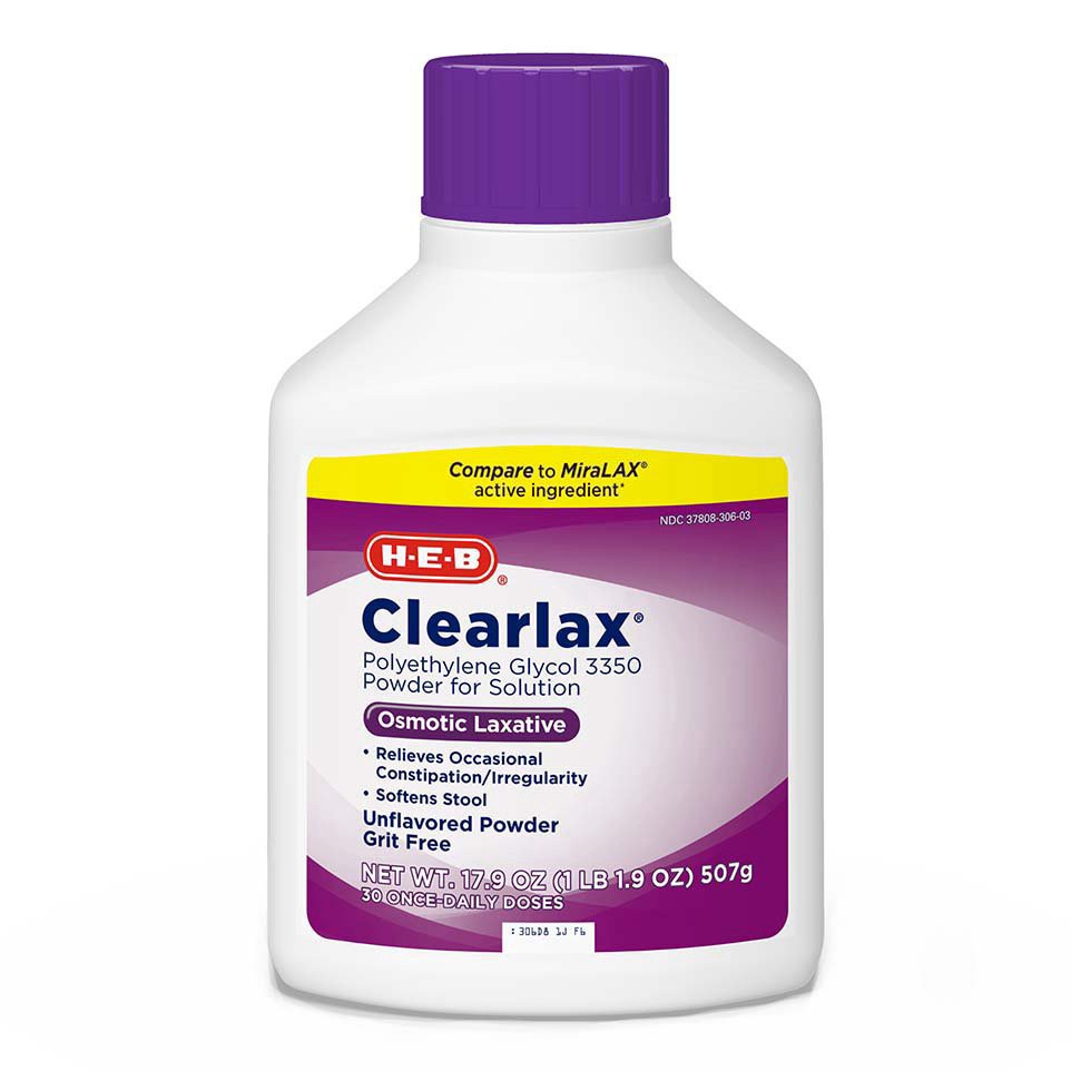 slide 1 of 1, H-E-B Clearlax Prescription Strength Powder Laxative, 17.9 oz