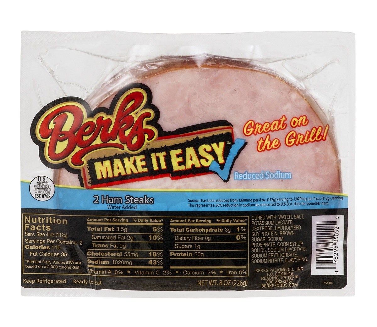 slide 1 of 1, Berks Ham Steaks, 8 oz