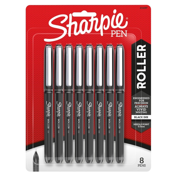 slide 1 of 6, Sharpie Rollerball Pen, Needle Point (0.5Mm) Precision Pen, Black Ink, 8 Count, 1 ct