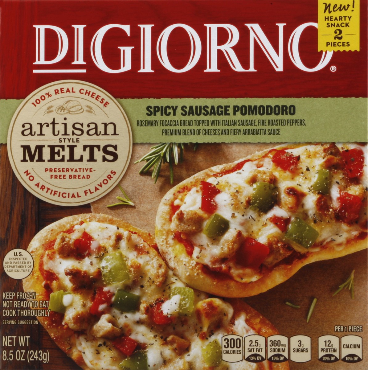 slide 4 of 4, DiGiorno Artisan Style Melts Spicy Sausage Pomodoro Pizza, 8.5 oz