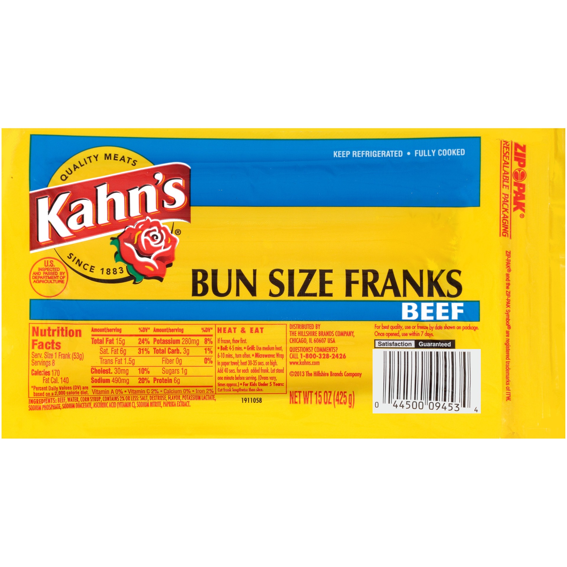 slide 1 of 5, KAHNS Kahn's Hot Dogs, Bun Size, 8 Count, 425.24 g