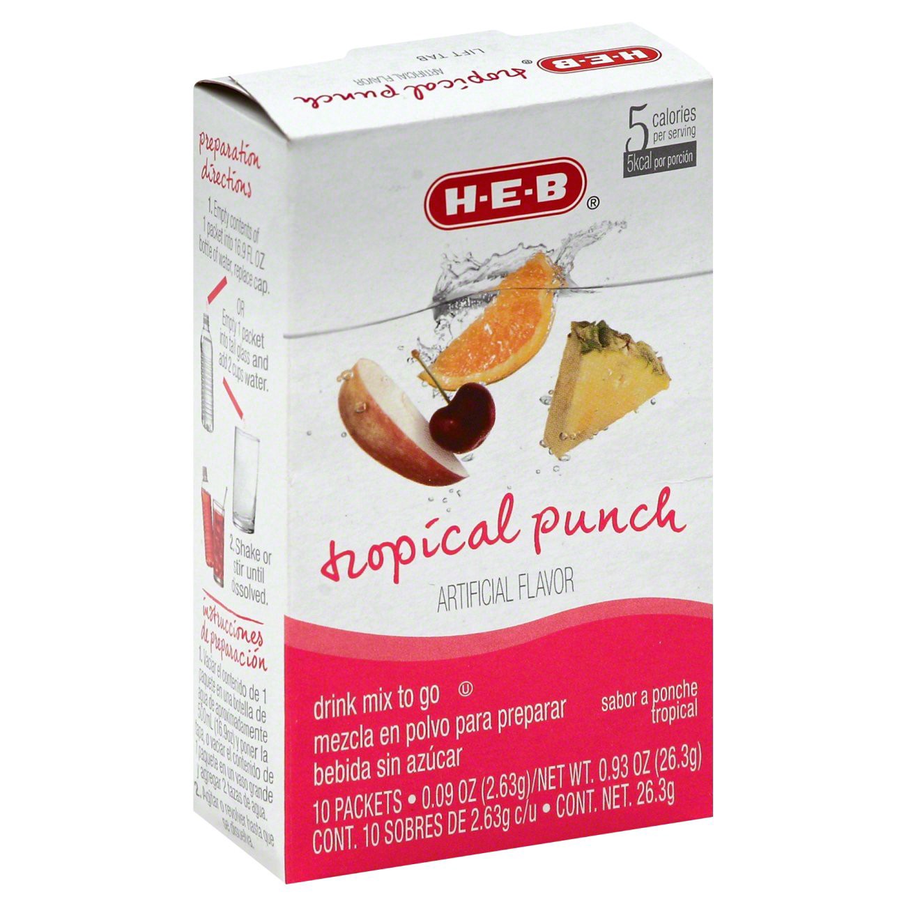 slide 1 of 1, H-E-B Drink Mix to Go Packets - Tropical Punch, 10 ct