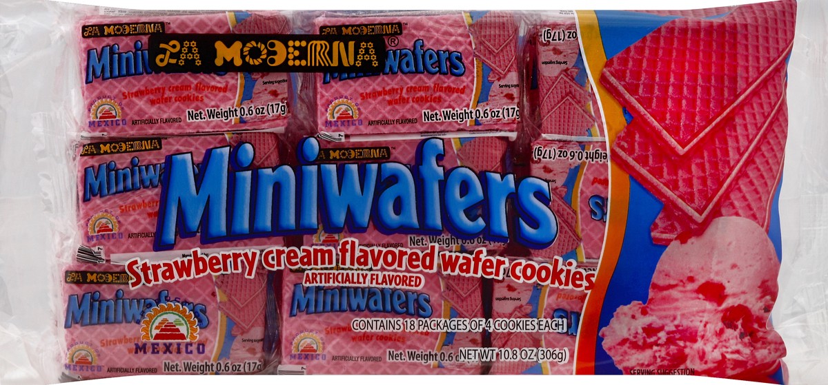 slide 5 of 5, La Moderna Miniwafers Cookies, Strawberry, 10.8 oz