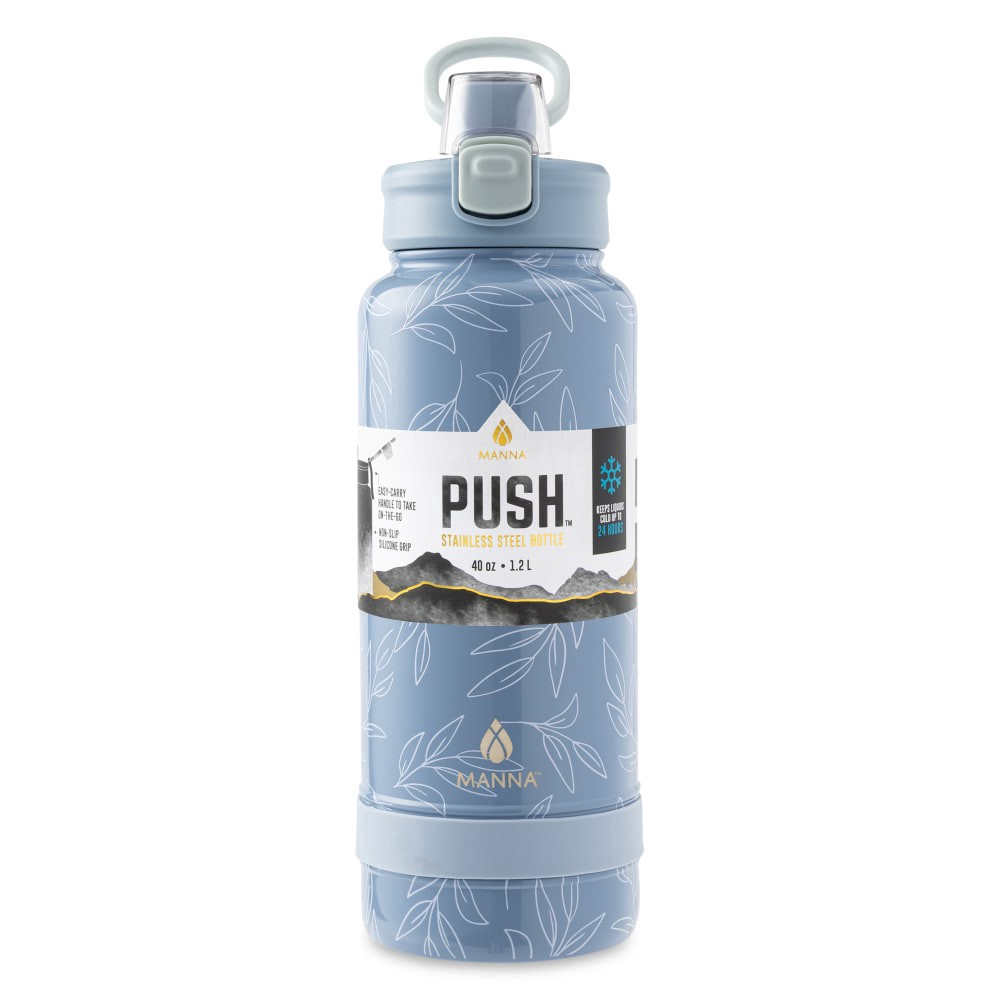 slide 3 of 4, Manna Push Bottle Blue Leaves, 40 oz