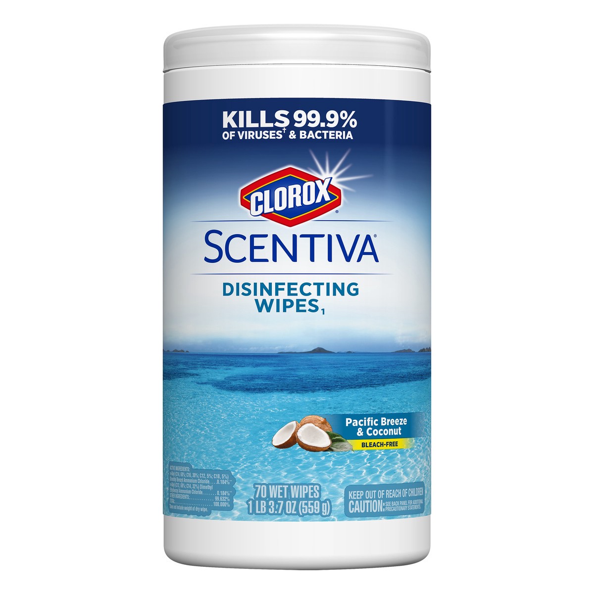 slide 4 of 5, Scentiva Bleach-Free Pacific Breeze & Coconut Disinfecting Wipes 70 ea, 70 ct