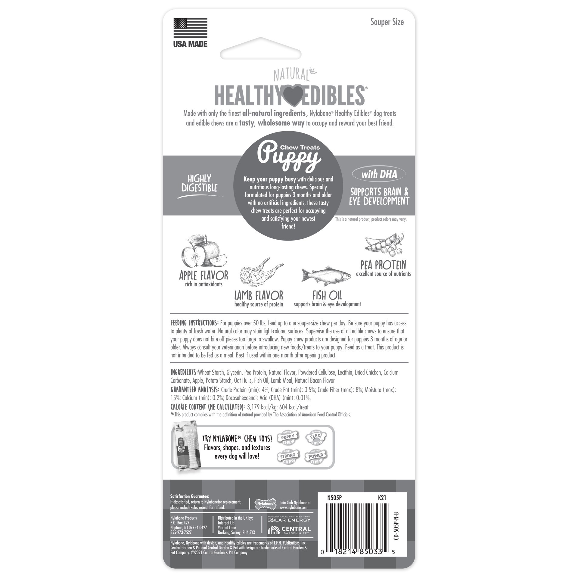 slide 2 of 8, Nylabone Healthy Edibles Puppy Animal-Shaped Lamb & Apple Dog Chew Treats X-Large/Souper - 50+ lbs.(1 Count), 1 ct