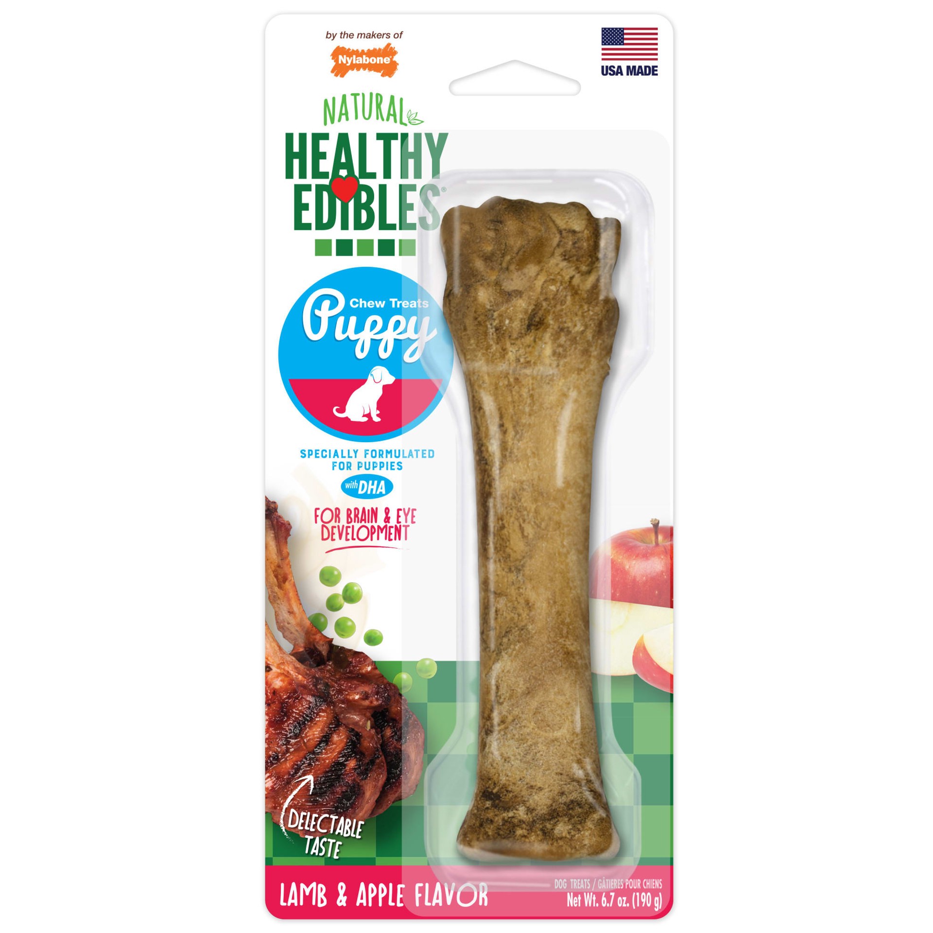 slide 1 of 8, Nylabone Healthy Edibles Puppy Animal-Shaped Lamb & Apple Dog Chew Treats X-Large/Souper - 50+ lbs.(1 Count), 1 ct