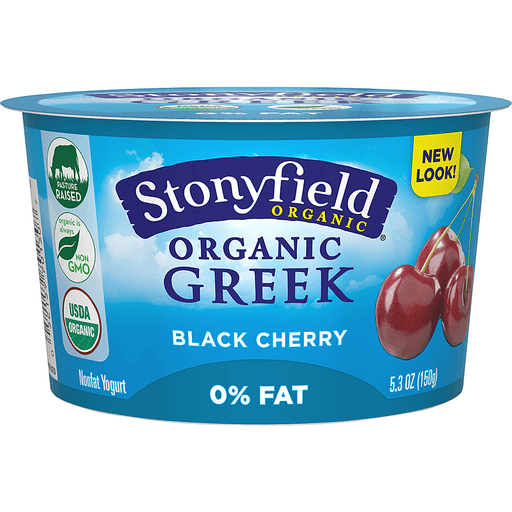 slide 1 of 1, Stonyfield Greek Organic Black Cherry Nonfat Greek Yogurt, 5.3 oz