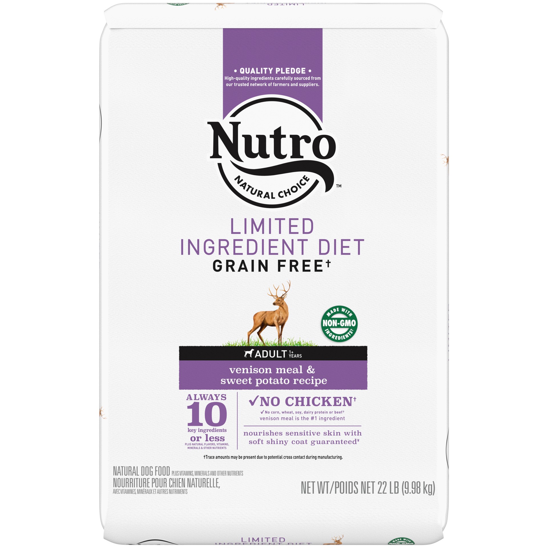 slide 1 of 9, NUTRO Limited Ingredient Diet Adult Dry Dog Food, Venison Meal & Sweet Potato Dog Kibble, 22 lb. Bag, 22.02 lb