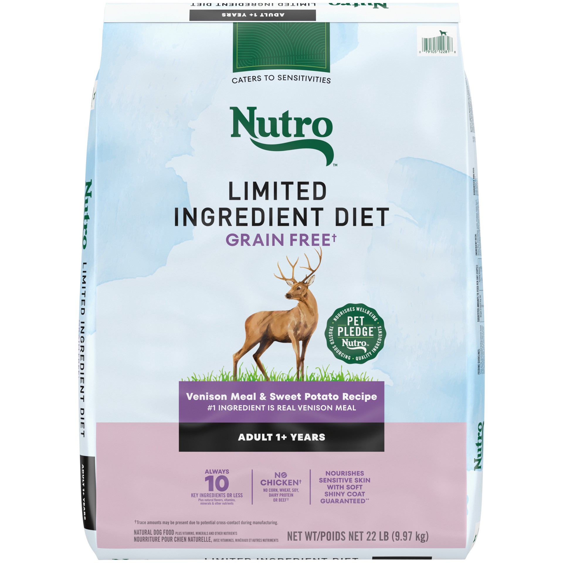 slide 1 of 9, Nutro Limited Ingredient Diet Adult Dry Dog Food, Venison Meal & Sweet Potato Recipe, 22 lbs., 22.02 lb