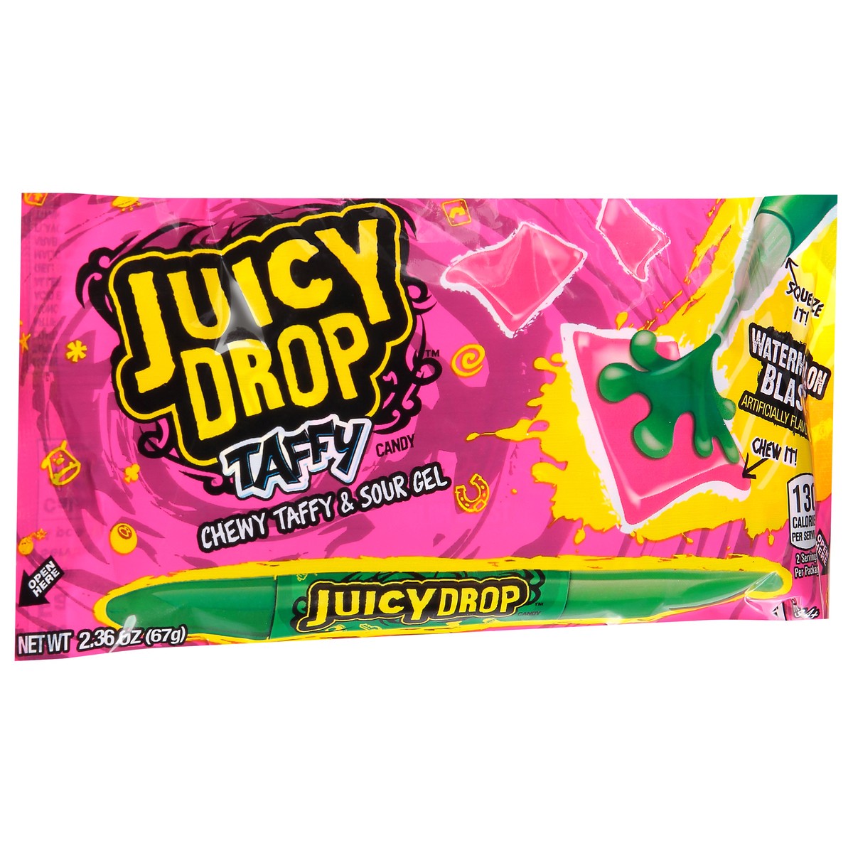 slide 2 of 9, Juicy Drop Taffy Sweet Chewy Candy with Sour Gel Pen, Assorted Flavors, 2.36 oz