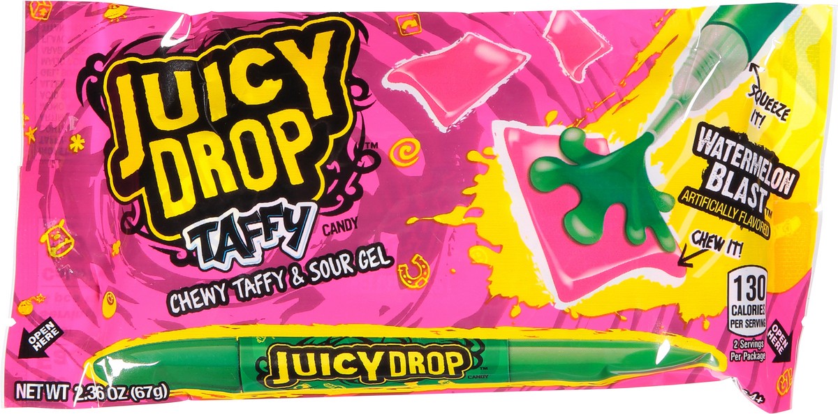 slide 7 of 9, Juicy Drop Taffy Sweet Chewy Candy with Sour Gel Pen, Assorted Flavors, 2.36 oz