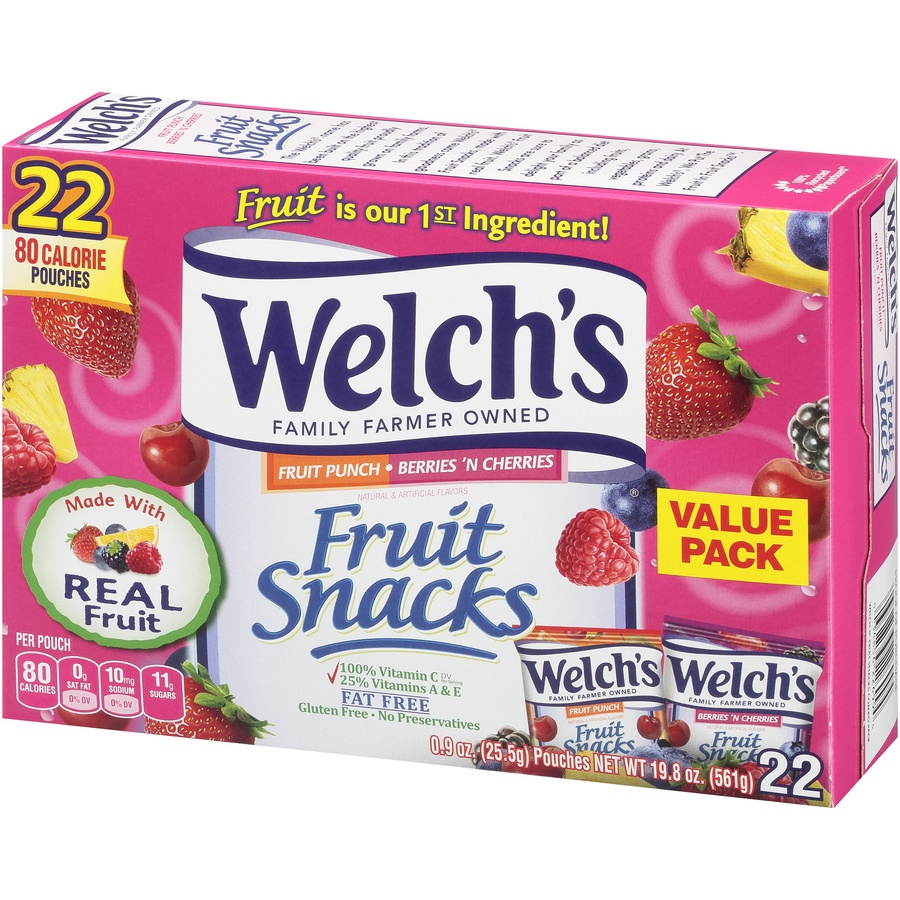 slide 4 of 9, Welch's Fruit Punch & Berries 'N Cherries Fruit Snacks, 22 ct; 0.9 oz