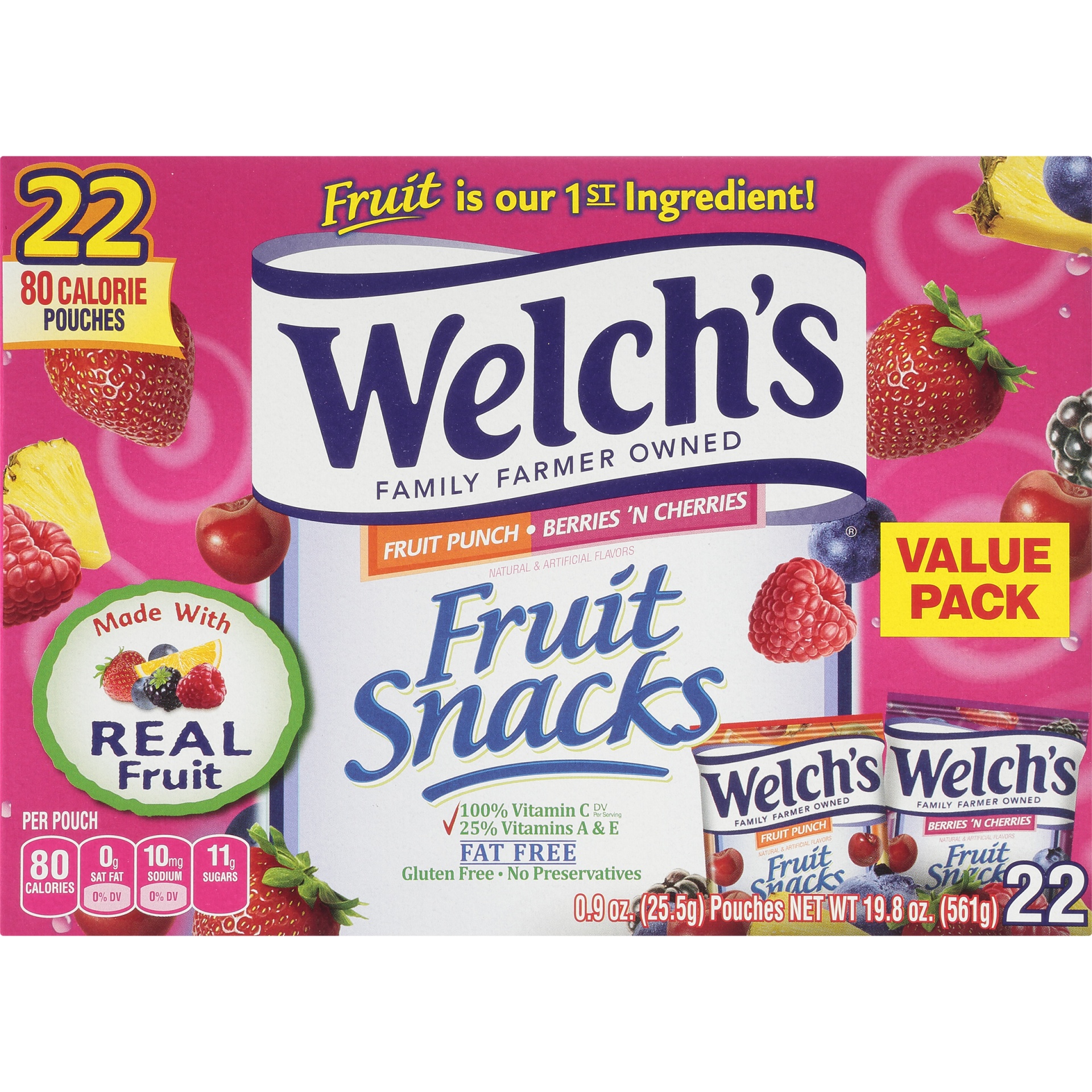 slide 7 of 9, Welch's Fruit Punch & Berries 'N Cherries Fruit Snacks, 22 ct; 0.9 oz