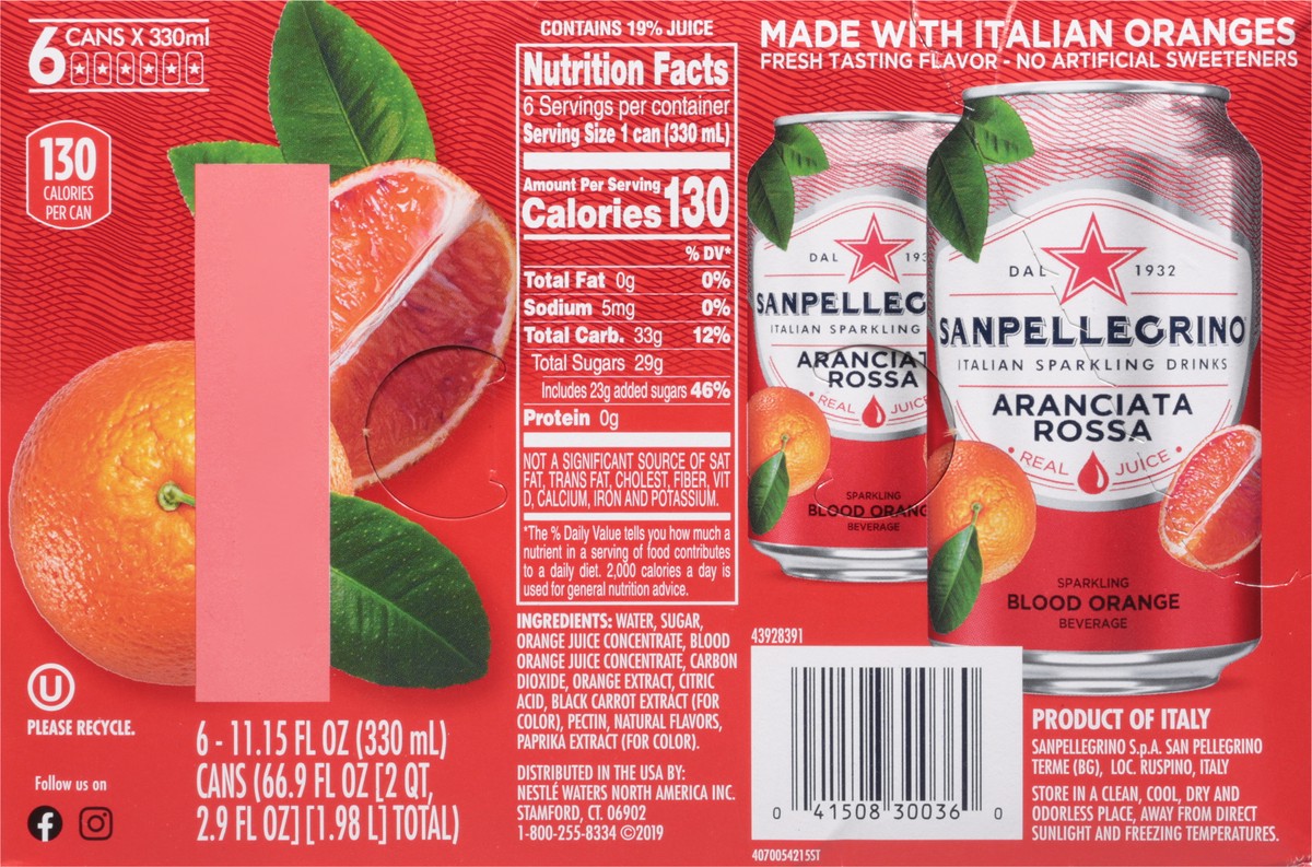 slide 2 of 14, San Pellegrino Italian Sparkling Drink Aranciata Rossa, Sparkling Orange and Blood Orange Beverage, of Cans - 66.9 oz, 66.9 oz