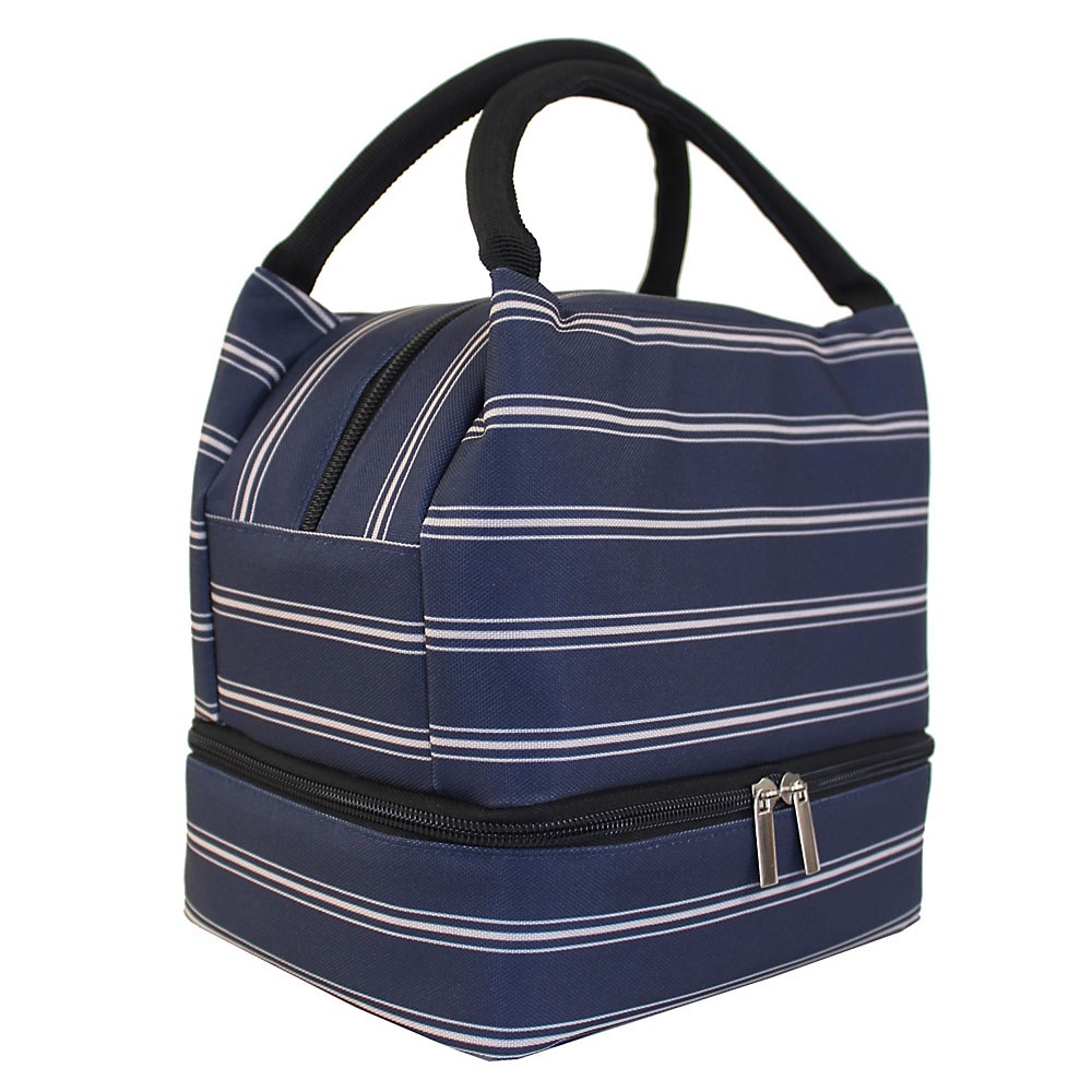 slide 1 of 1, Office Depot Stripes Lunch Box With Bottom Zipper, 9-7/16''H X 7''W X 6-1/8''D, Blue, 1 ct