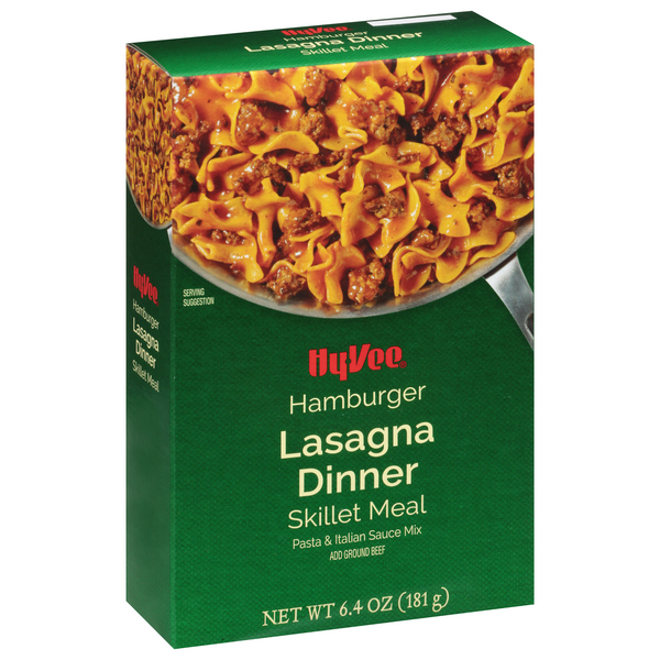 slide 1 of 1, Hy-vee Hamburger Lasagna Dinner Pasta & Tomato Sauce Mix Skillet Meal, 6.4 oz