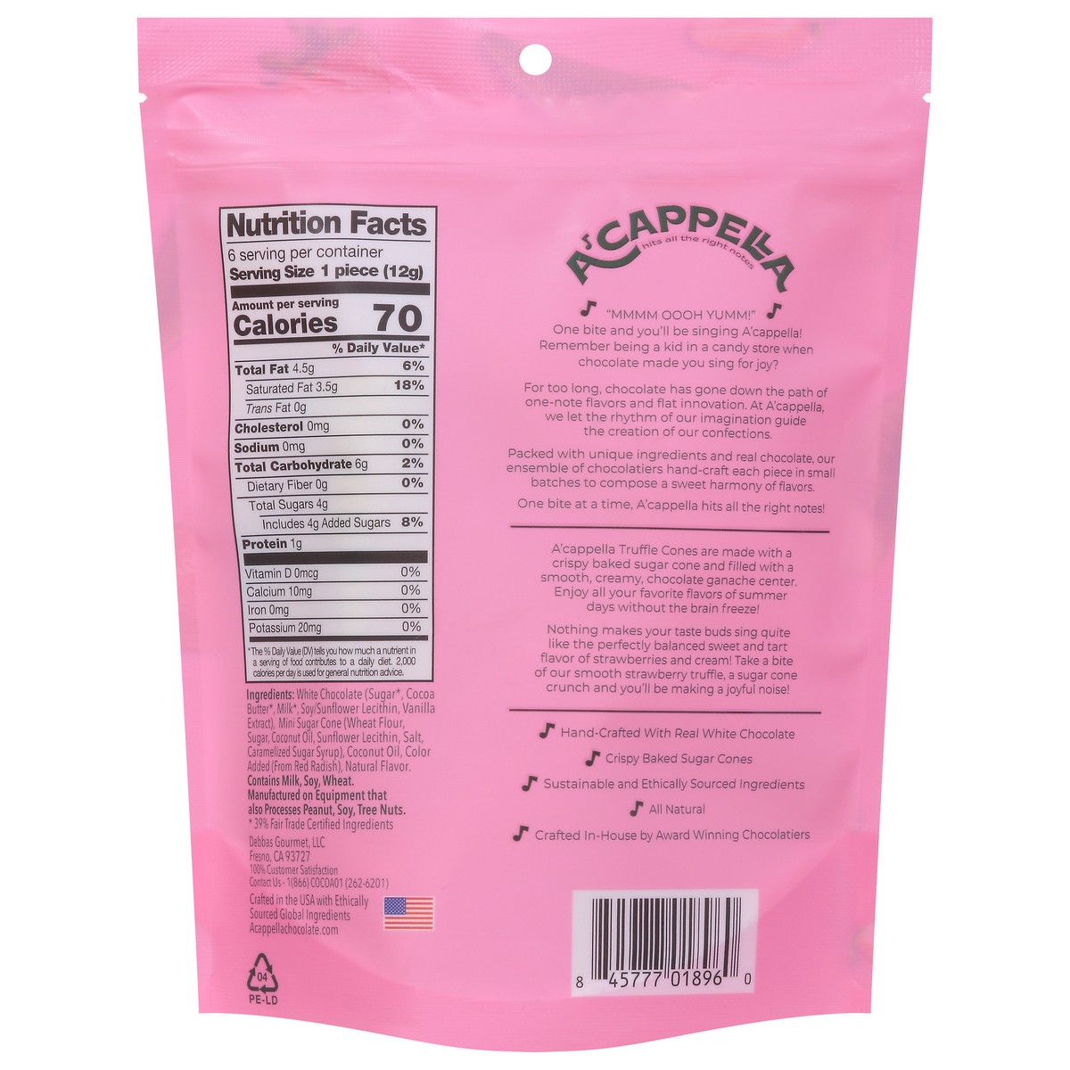 slide 13 of 14, A'Cappella Strawberry Truffles Cones 2.54 oz, 2.5 oz