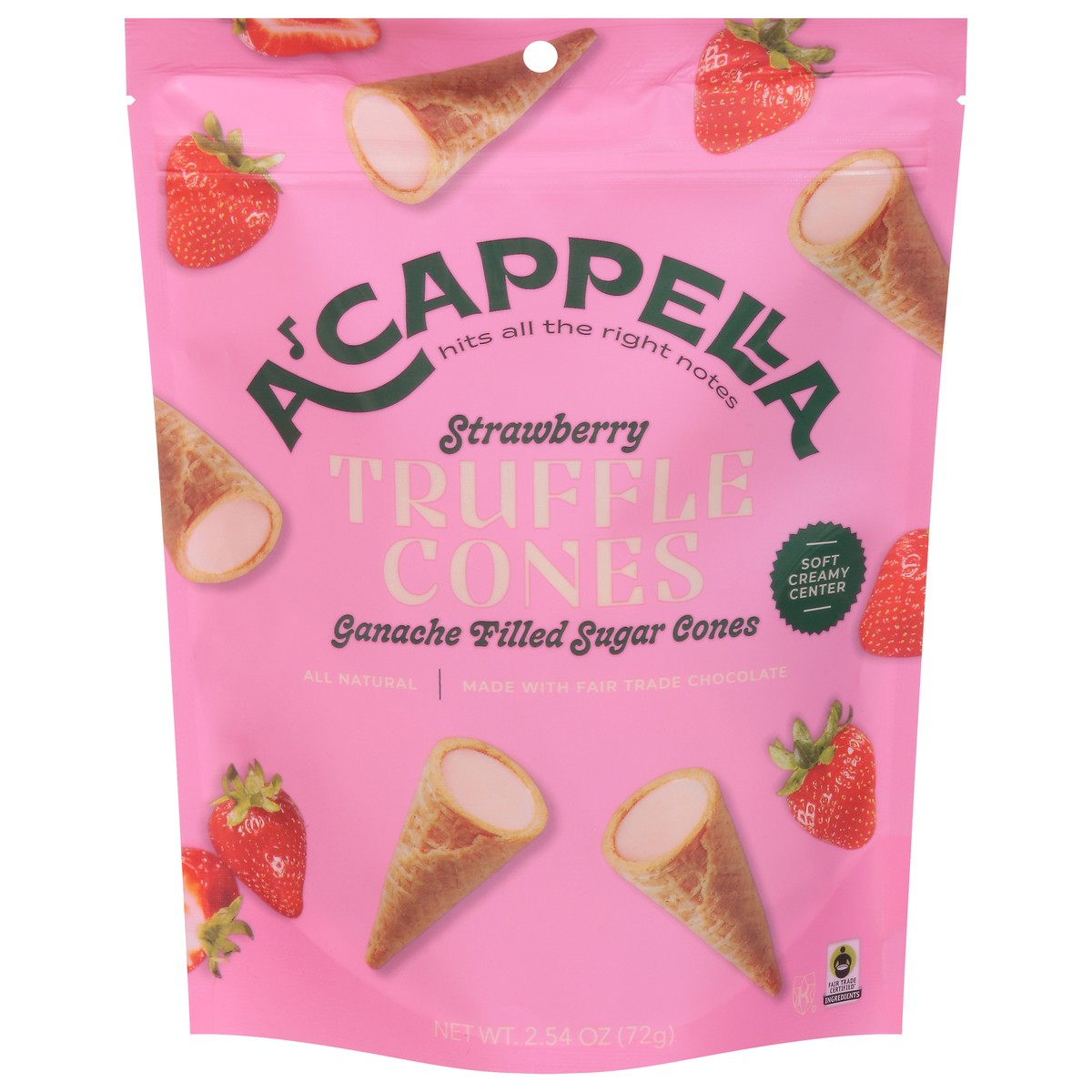 slide 1 of 14, A'Cappella Strawberry Truffles Cones 2.54 oz, 2.5 oz