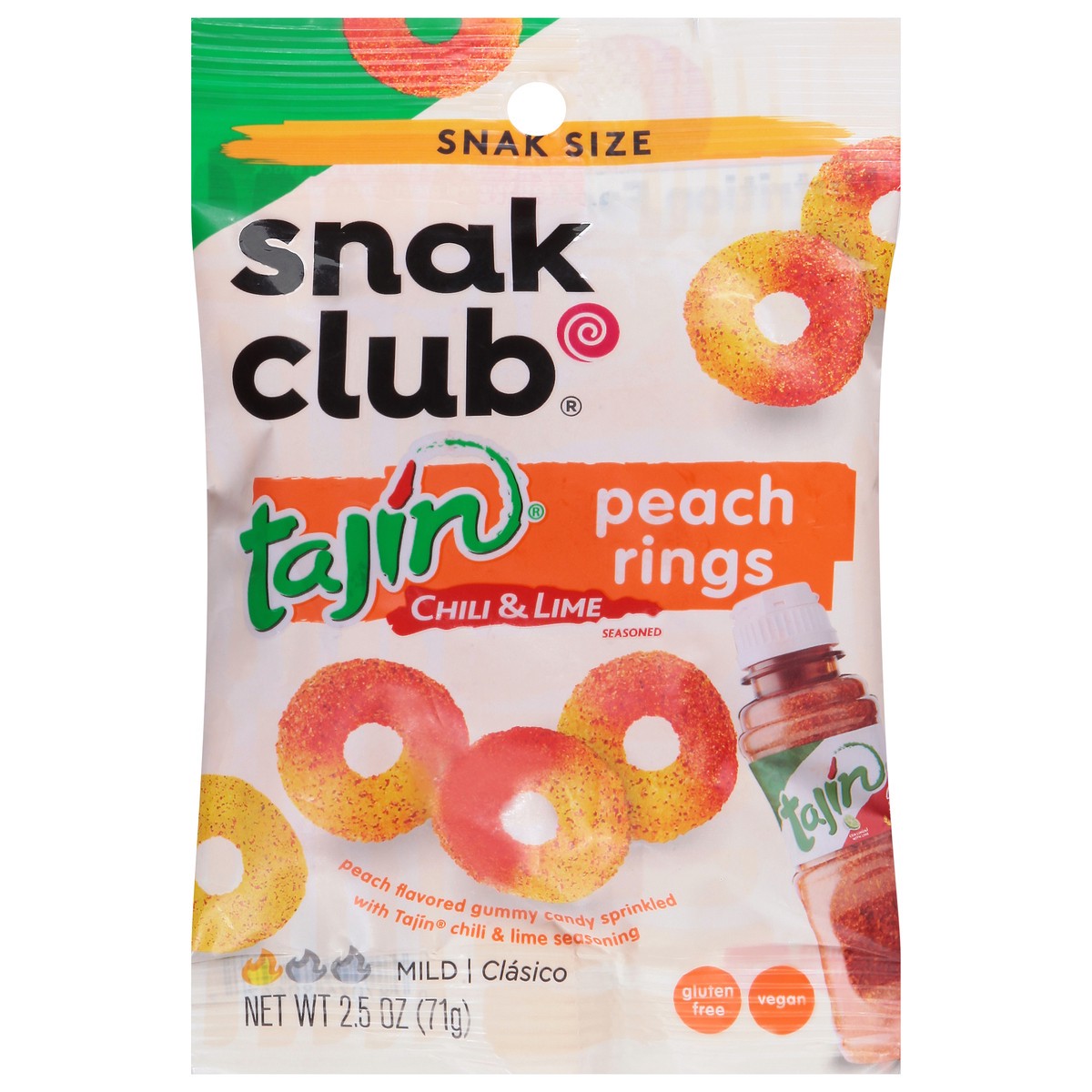 slide 6 of 13, Snak Club Mild Tajin Chili & Lime Seasoned Peach Rings Snak Size 2.5 oz, 2.5 oz
