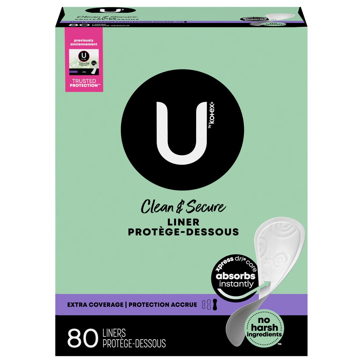 slide 1 of 3, U by Kotex Clean & Secure Panty Liners, Light Absorbency, Extra Coverage, 80 Count, 80 ct